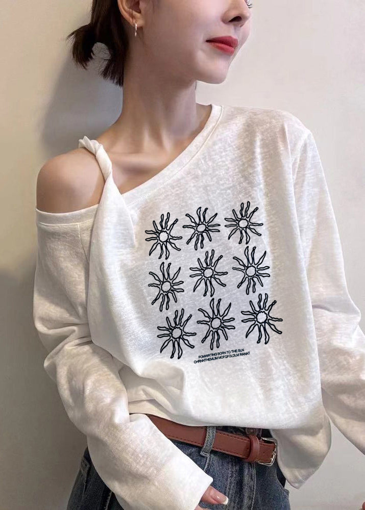 Chic White Asymmetrical One Shoulder Print Top Fall