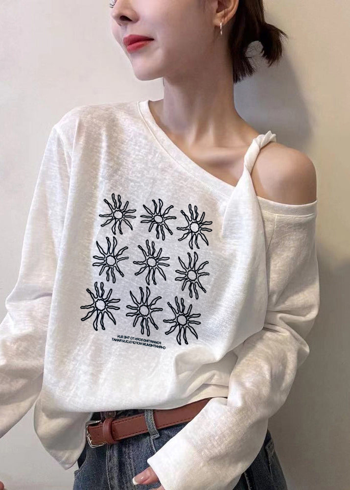 Chic White Asymmetrical One Shoulder Print Top Fall
