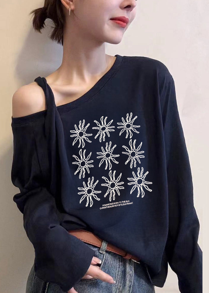 Chic White Asymmetrical One Shoulder Print Top Fall