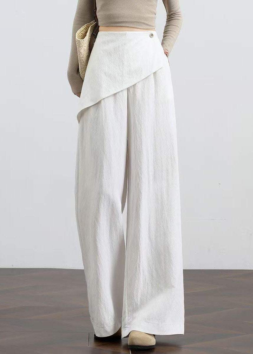 Chic White Asymmetrical Patchwork Cotton Straight Pants Fall