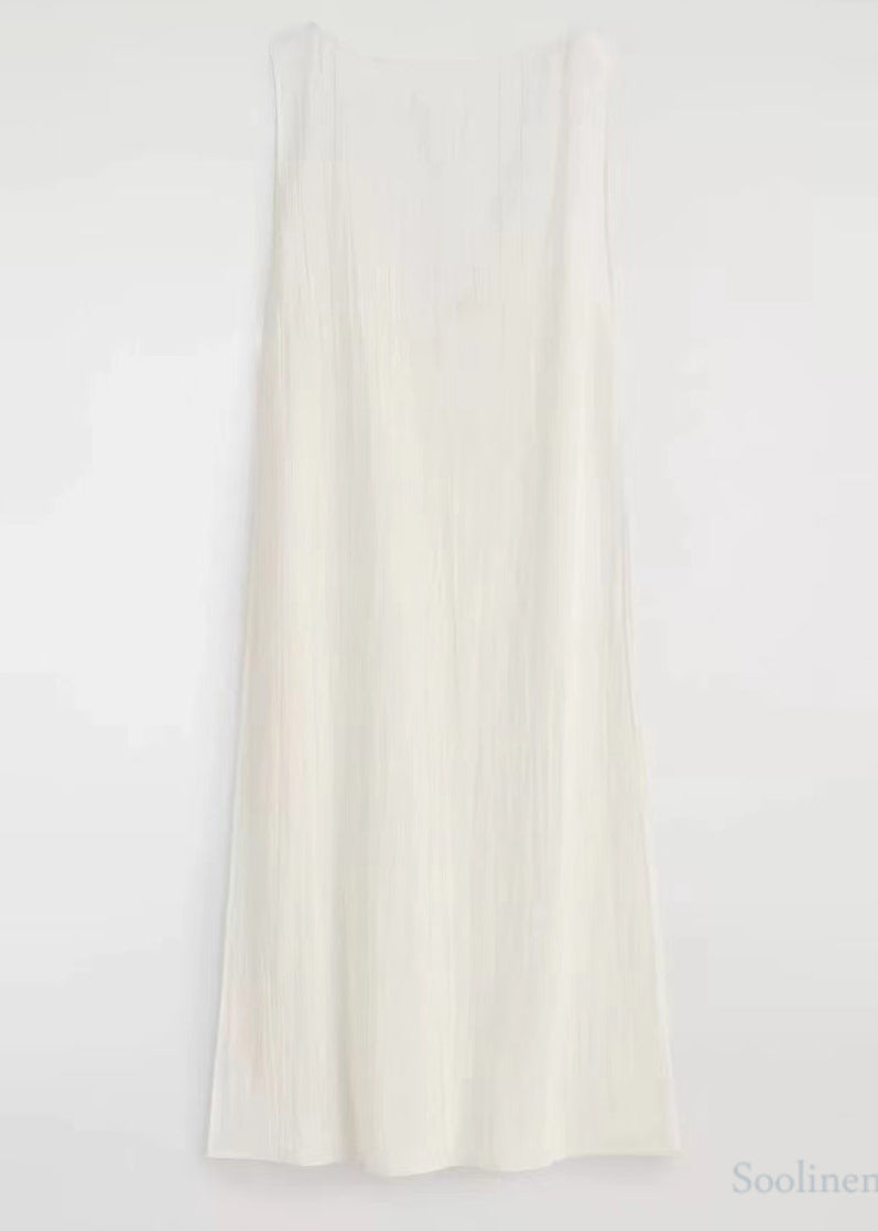 Chic White Backless Side Open Cotton Robe Dresses Sleeveless