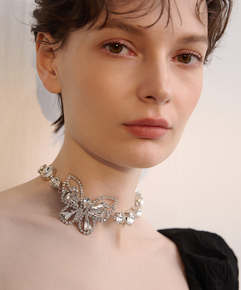 Chic White Butterfly Sparkling Zircon Choker - Omychic