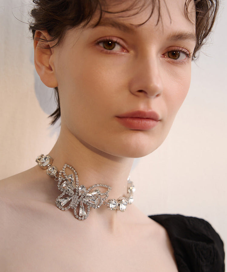 Chic White Butterfly Sparkling Zircon Choker - Omychic
