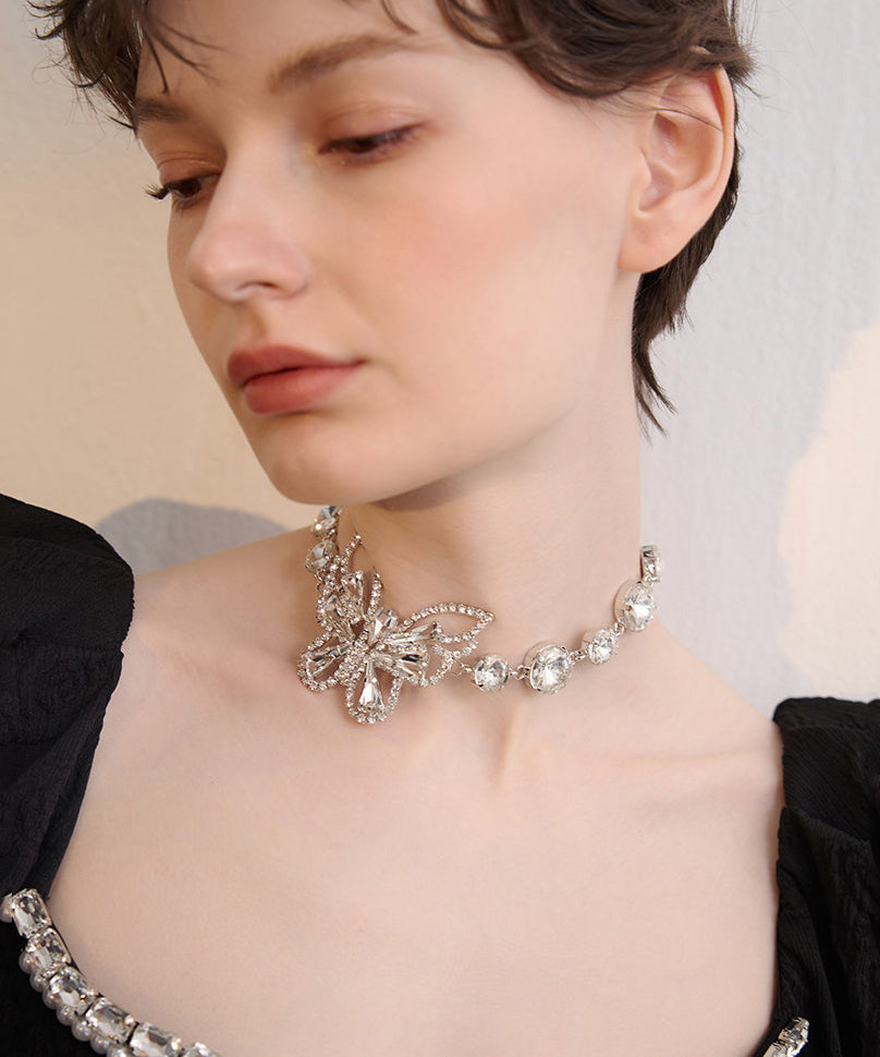 Chic White Butterfly Sparkling Zircon Choker - Omychic