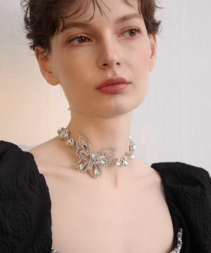 Chic White Butterfly Sparkling Zircon Choker - Omychic