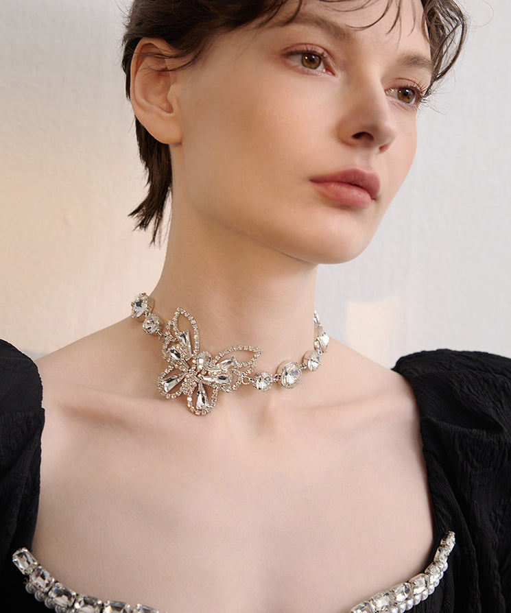 Chic White Butterfly Sparkling Zircon Choker - Omychic