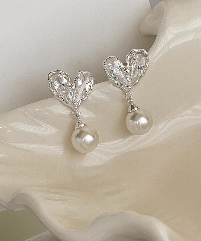 Chic White Copper Overgild Pearl Love Drop Earrings