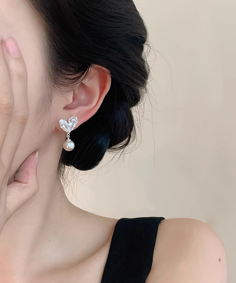 Chic White Copper Overgild Pearl Love Drop Earrings