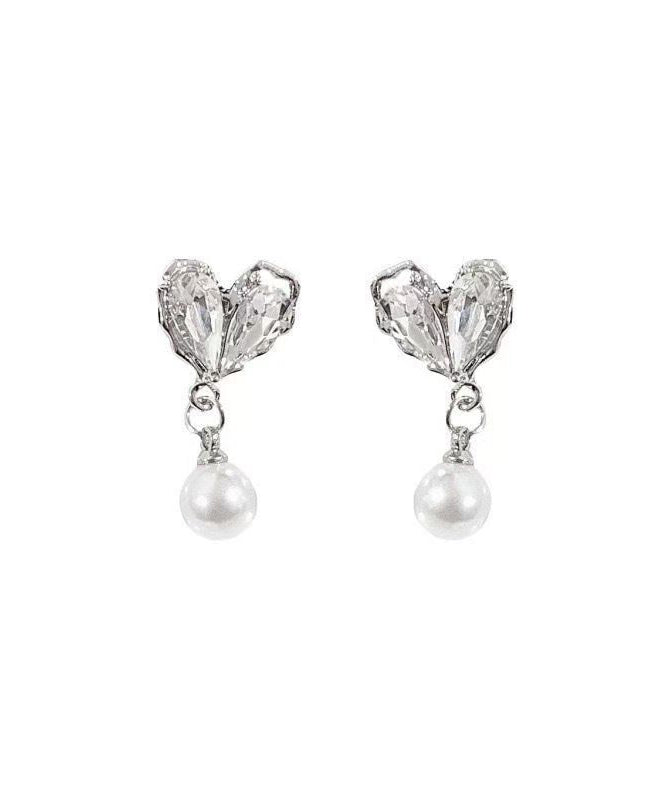 Chic White Copper Overgild Pearl Love Drop Earrings