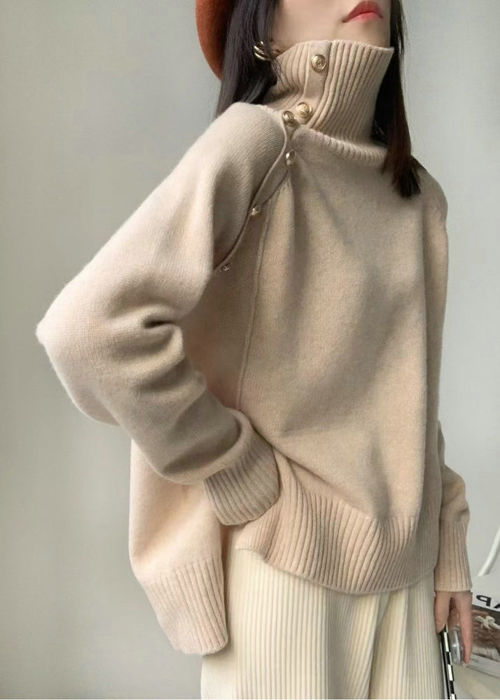 Chic White High Neck Side Open Knit Sweaters Winter