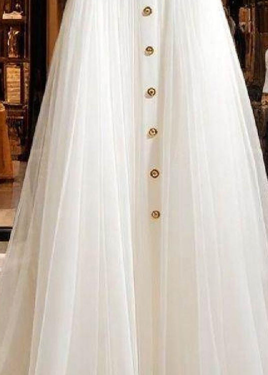 Chic White High Waist Wrinkled Patchwork Tulle Skirt Fall