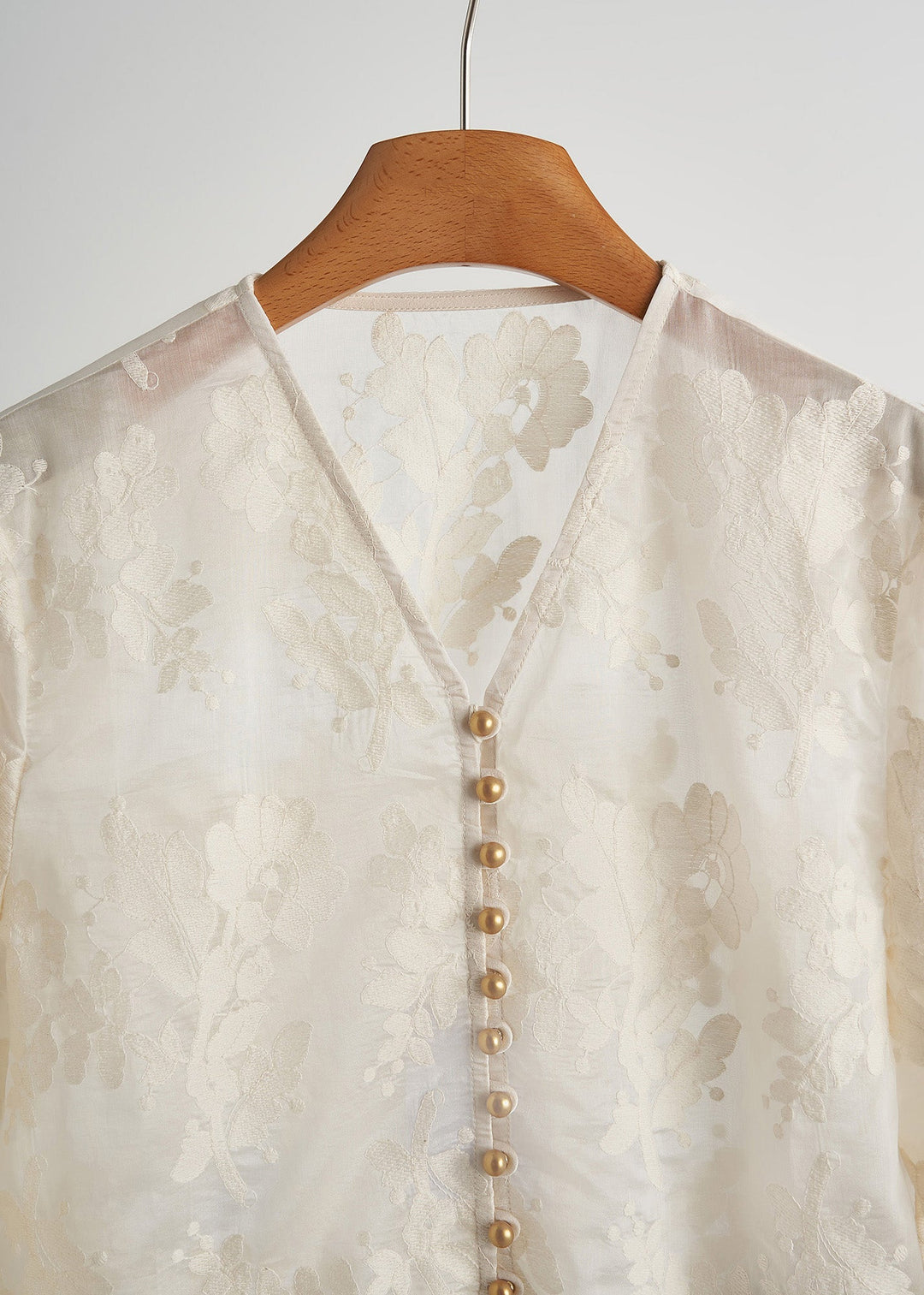 Chic White Jacquard Nail Bead Lace Tops Fall