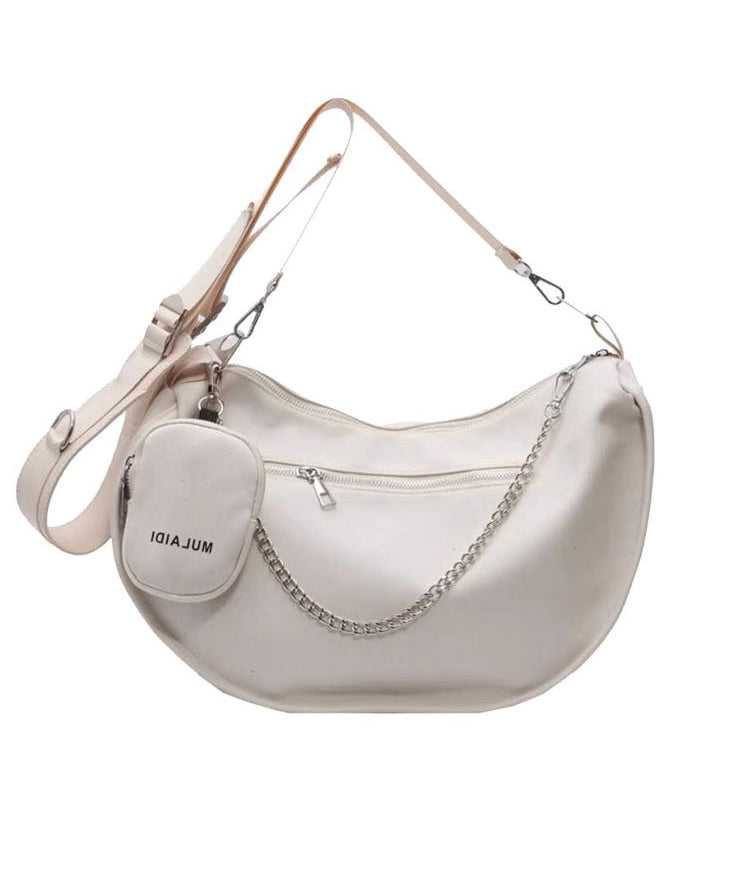 Chic White Large Capacity Canvas Hobo Bag