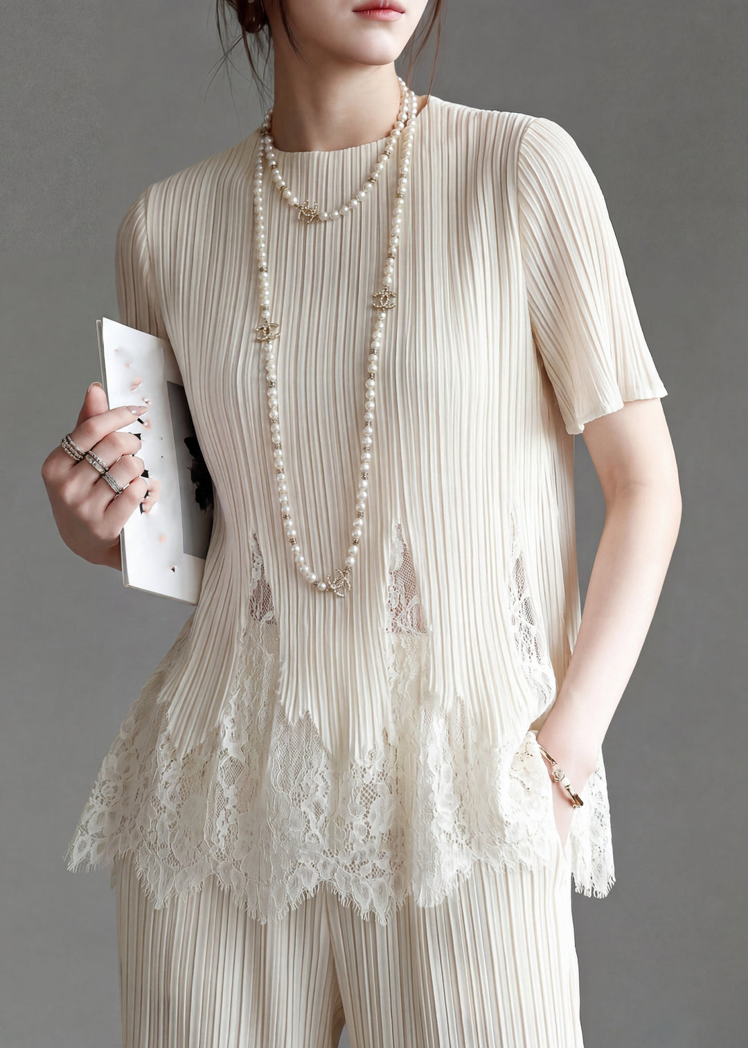 Chic White O-Neck Lace Patchwork T Shirt Summer