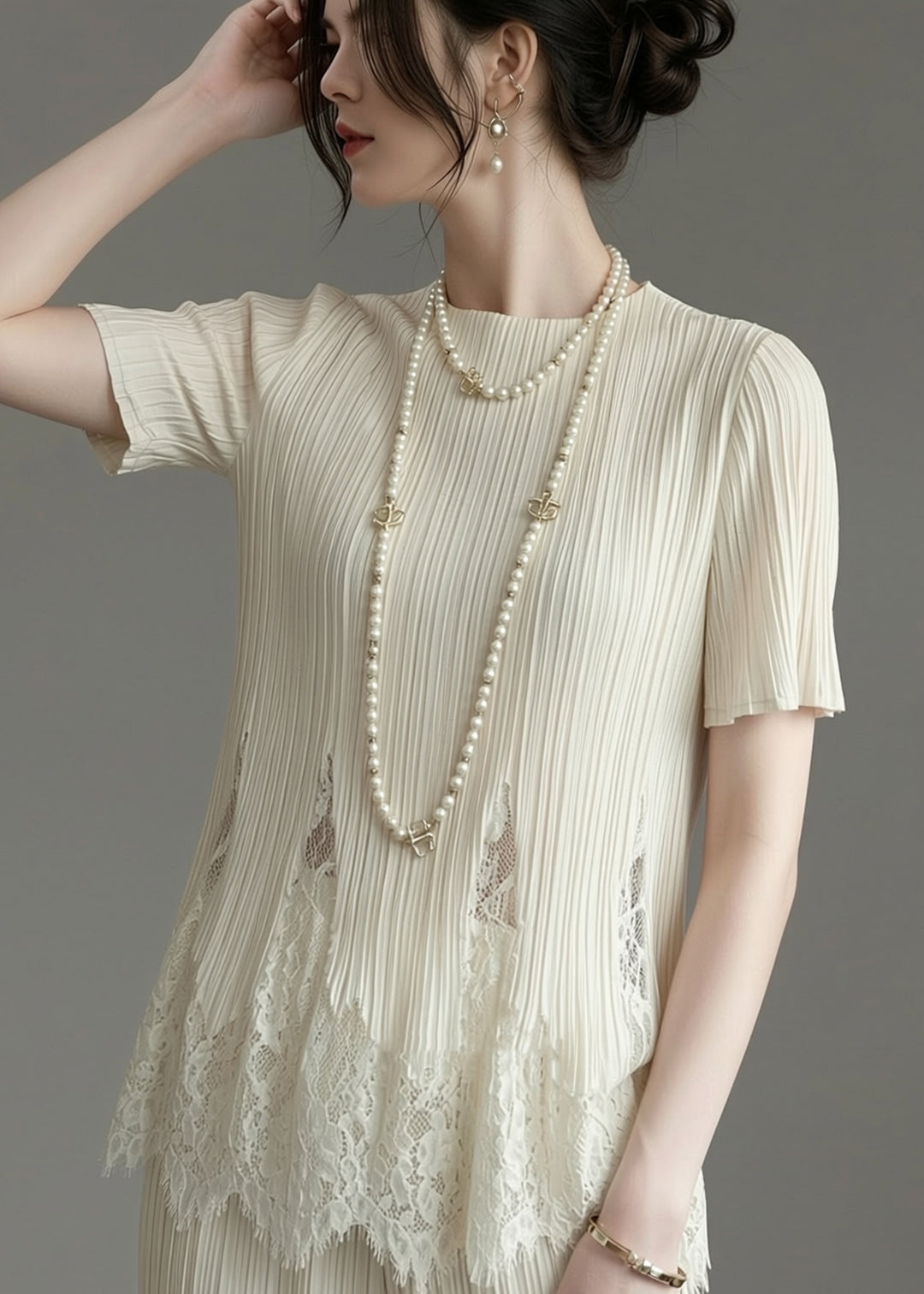 Chic White O-Neck Lace Patchwork T Shirt Summer