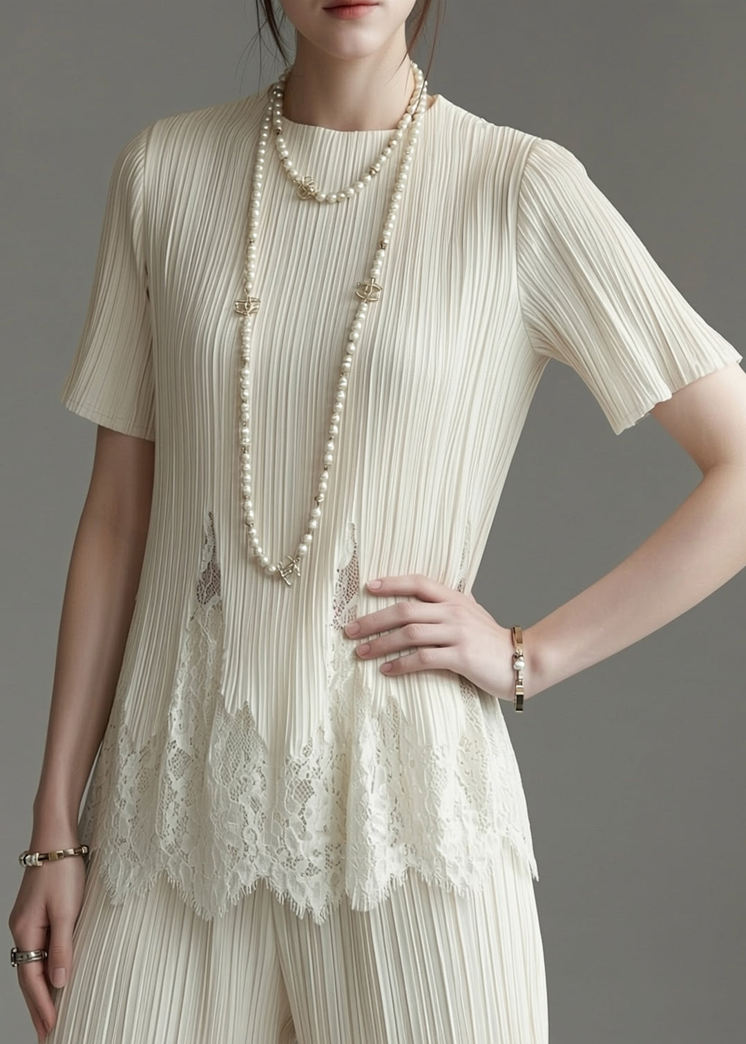 Chic White O-Neck Lace Patchwork T Shirt Summer