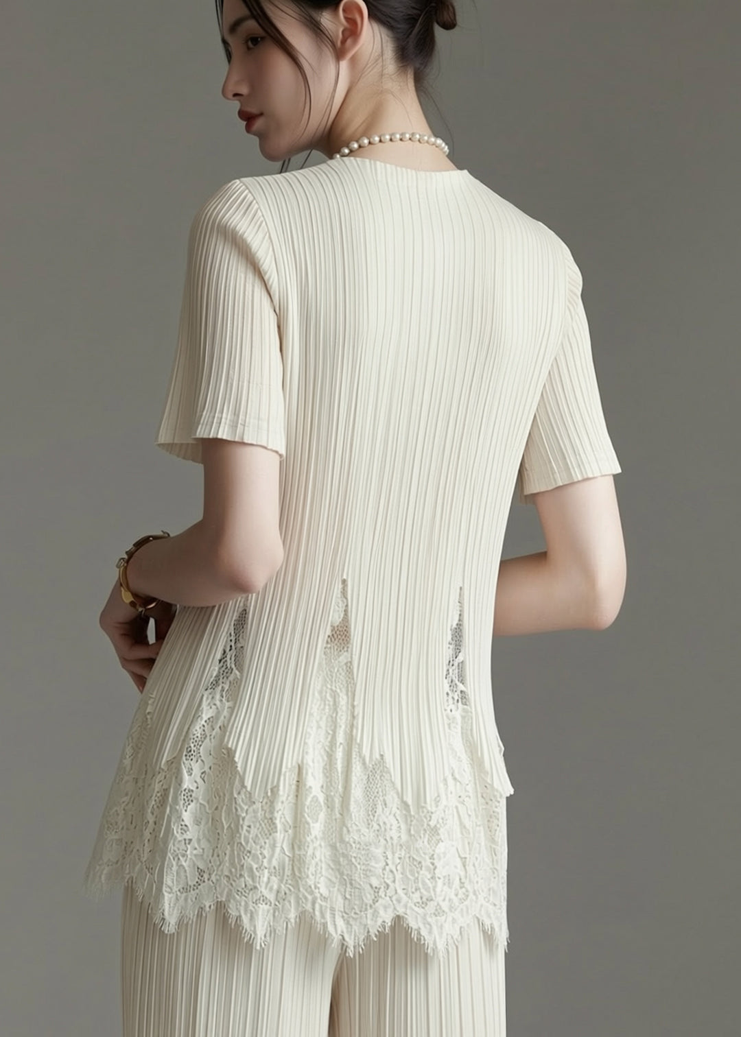 Chic White O-Neck Lace Patchwork T Shirt Summer