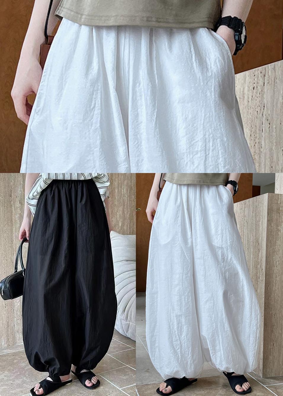 Chic White Oversized Cotton Lantern Pants Summer