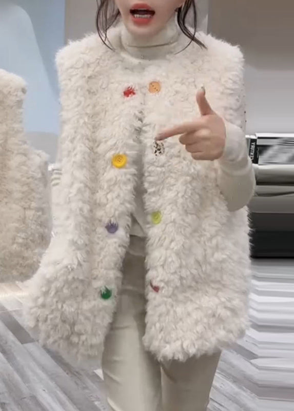 Chic White Oversized Warm Fuzzy Fur Fluffy Vests Winter