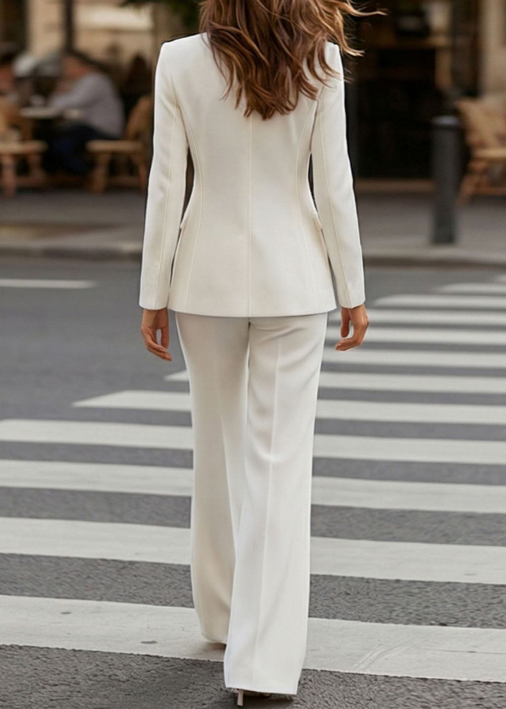 Chic White Petal Suit Coat And Pants Cotton Two Pieces Set Fall