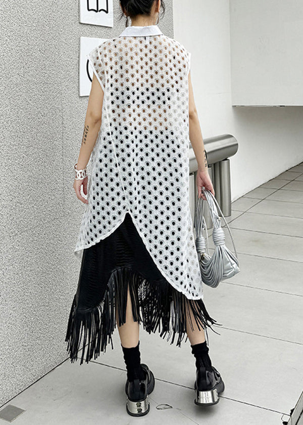 Chic White Peter Pan Collar Hollow Out Cotton Shirt Tops Summer