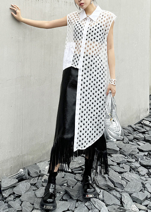 Chic White Peter Pan Collar Hollow Out Cotton Shirt Tops Summer - Omychic