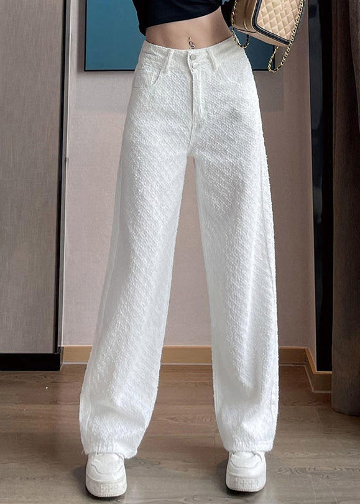 Chic White Pockets High Waist Denim Pants Spring