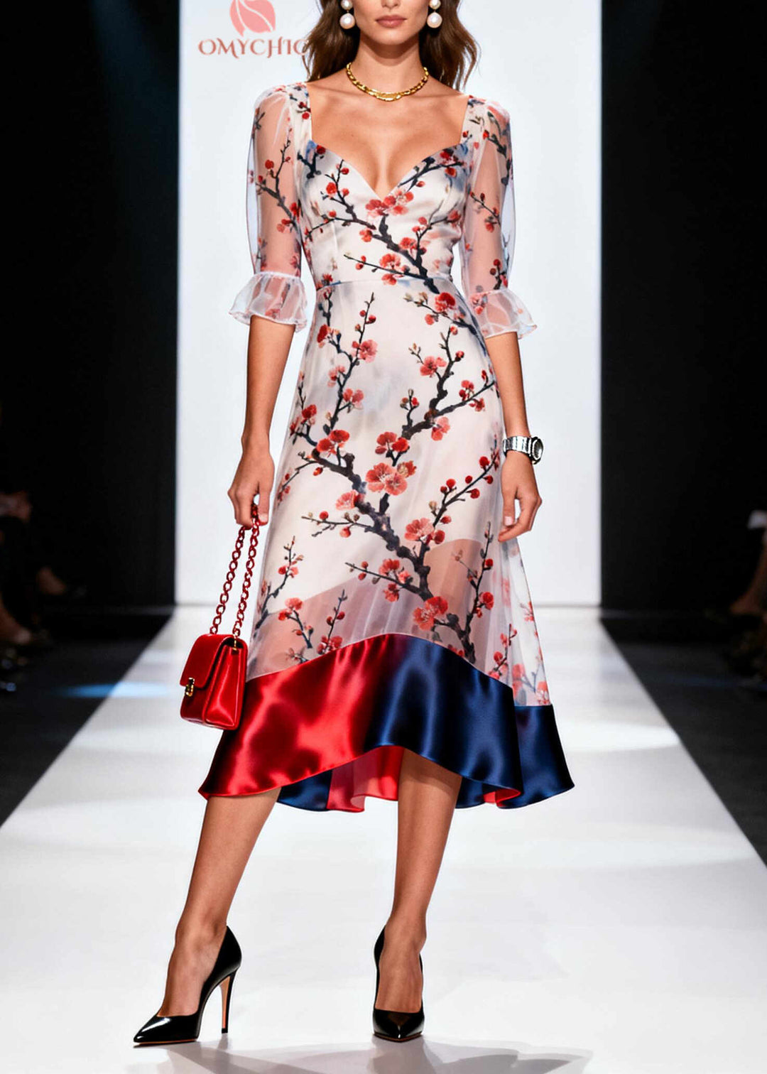 Chic White Print Patchwork Chiffon Vacation Dress Summer