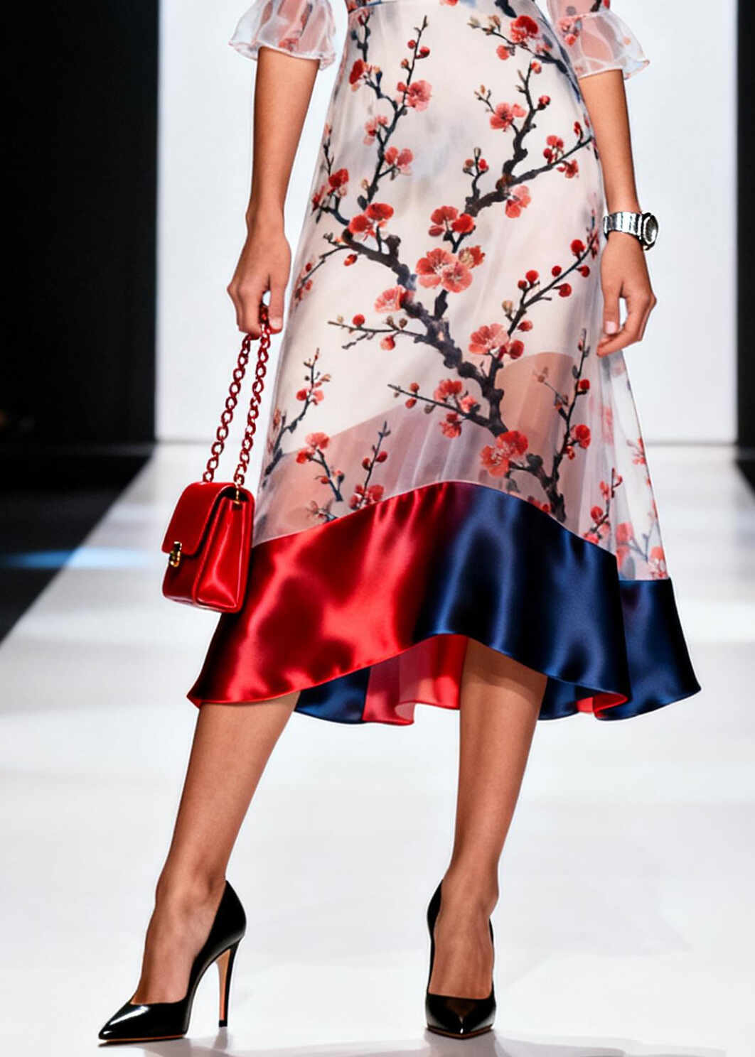 Chic White Print Patchwork Chiffon Vacation Dress Summer
