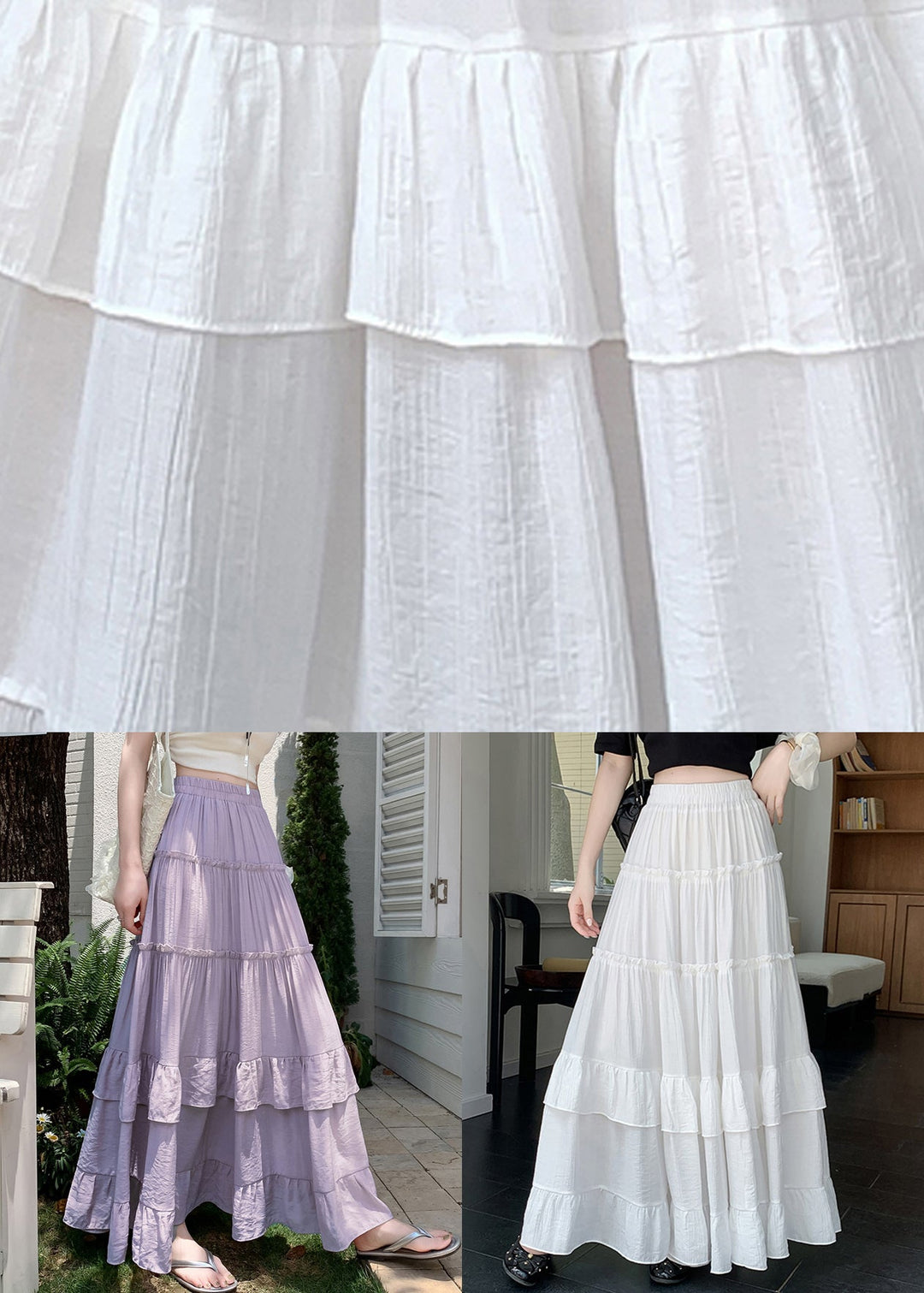 Chic White Ruffled Patchwork A Line Skirts Summer