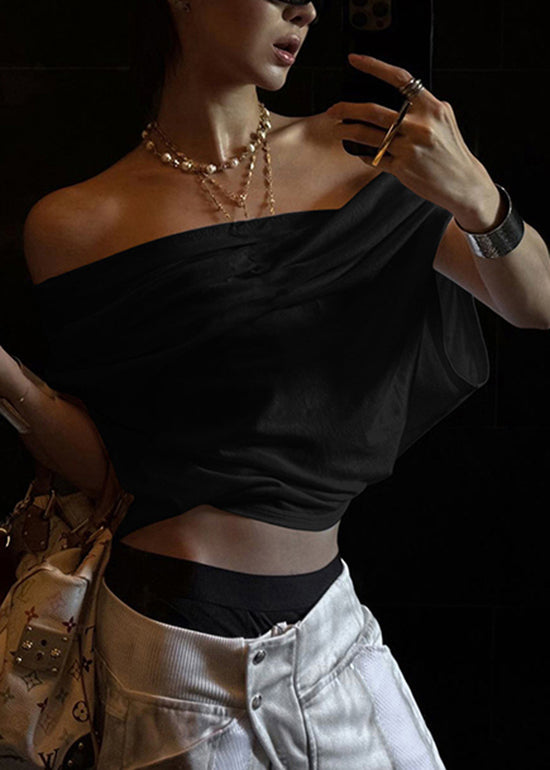 Chic White Slash Neck Asymmetrical Cotton T Shirt Tops Summer