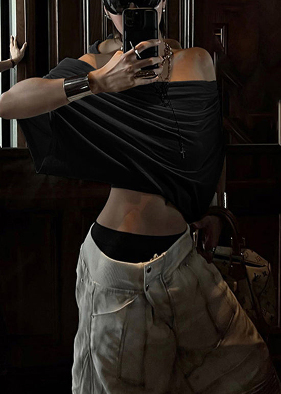 Chic White Slash Neck Asymmetrical Cotton T Shirt Tops Summer