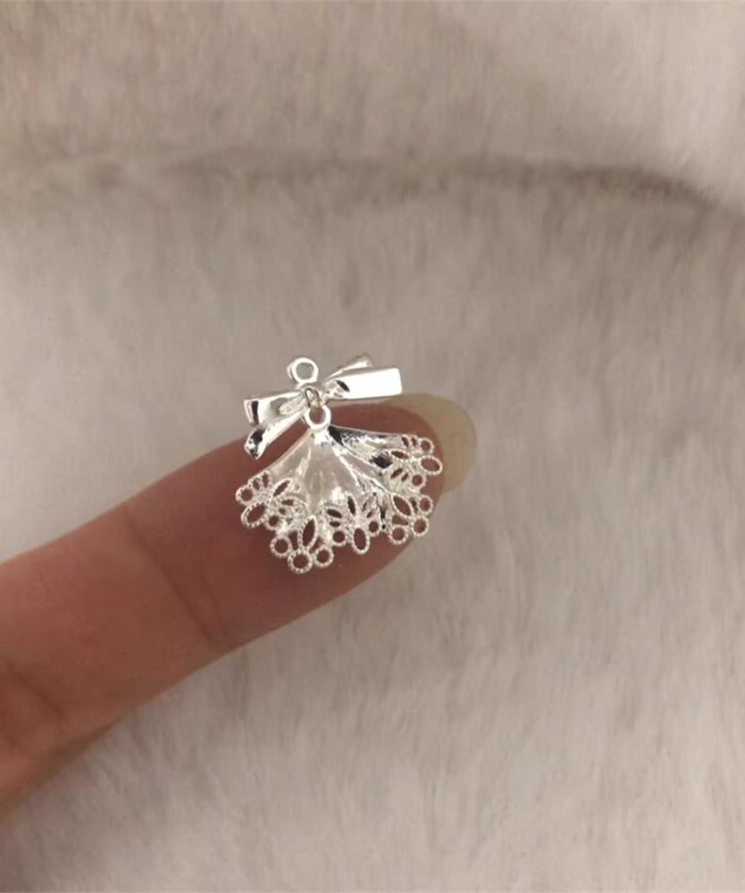 Chic White Sterling Silver Alloy Bow Lace Patchwork Stud Earrings