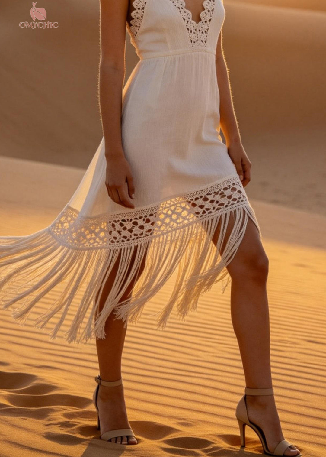 Chic White Tasseled Patchwork Cotton Spaghetti Strap Summer - Omychic