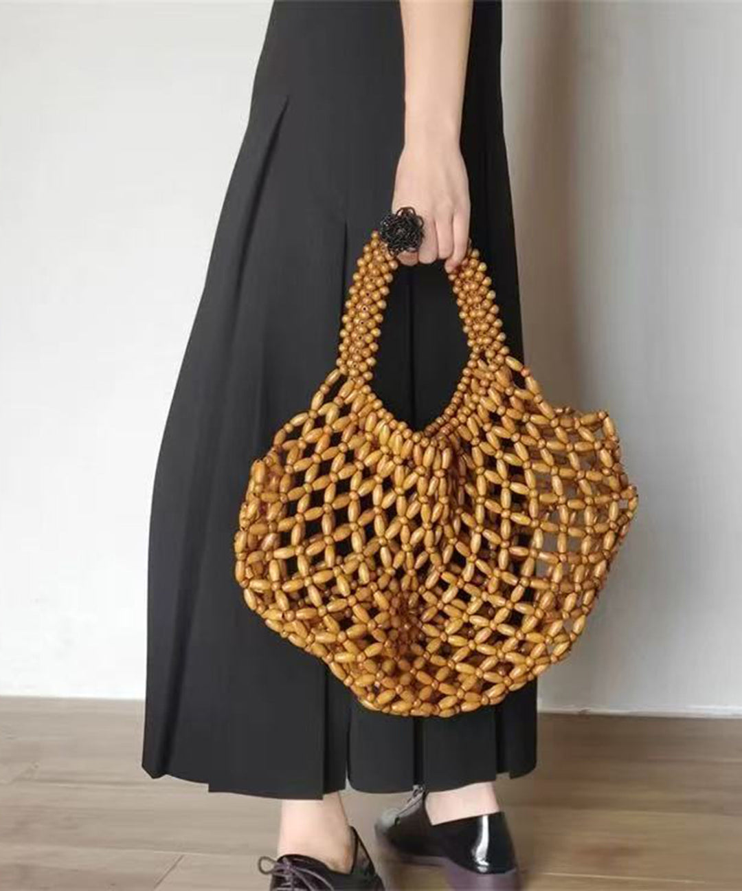 Chic Wooden Beaded Woven Cut Out Clutch