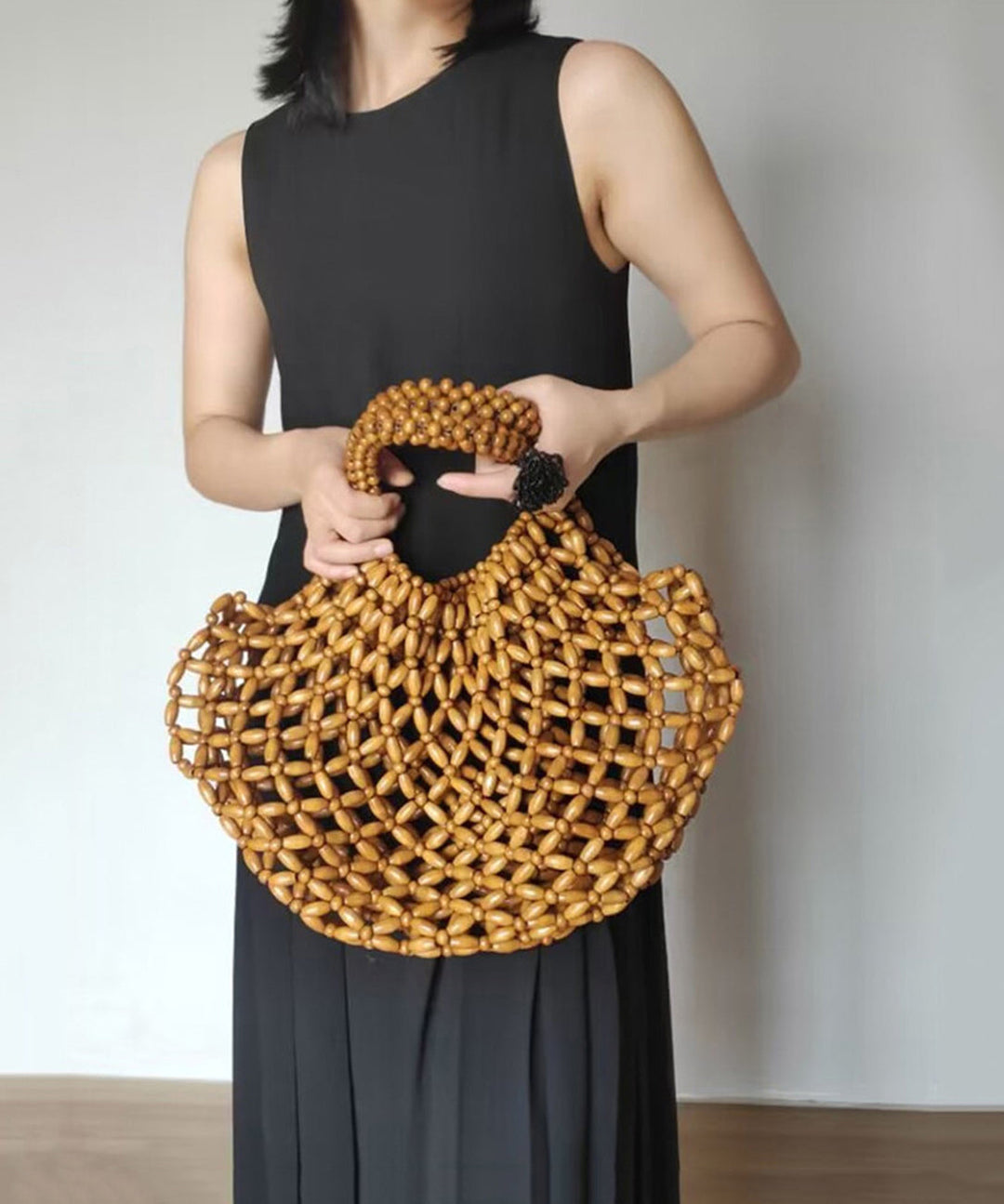 Chic Wooden Beaded Woven Cut Out Clutch
