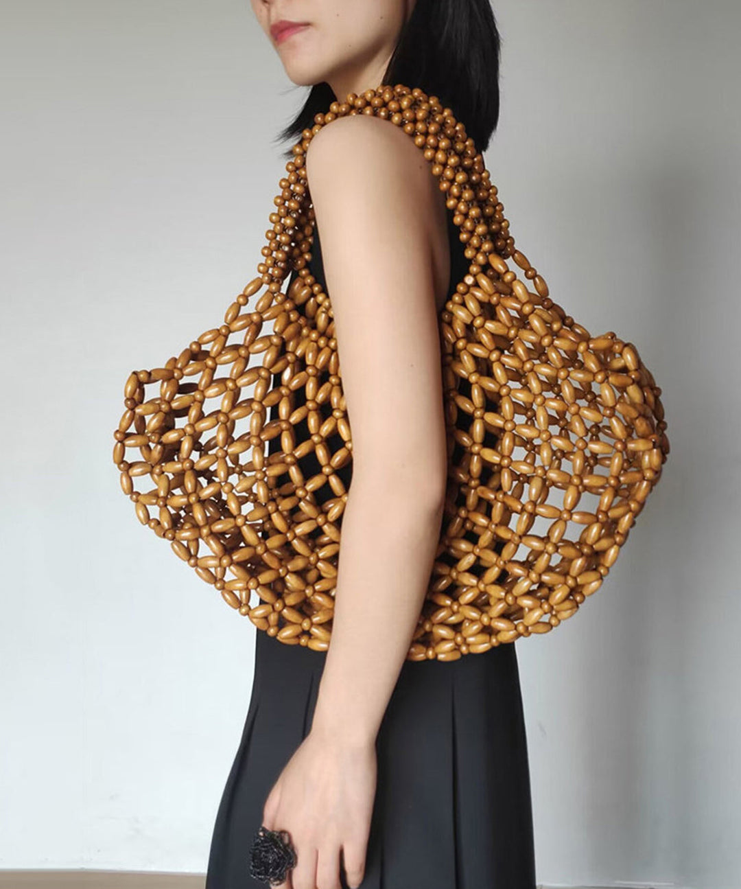Chic Wooden Beaded Woven Cut Out Clutch