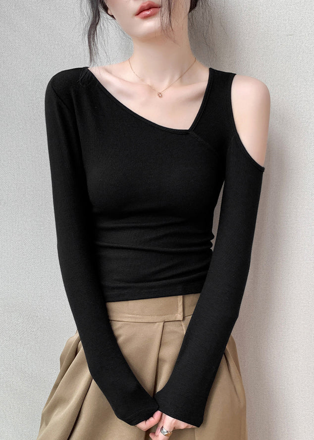 Chic Yellow Cold Shoulder Hollow Out Cotton T Shirt Fall