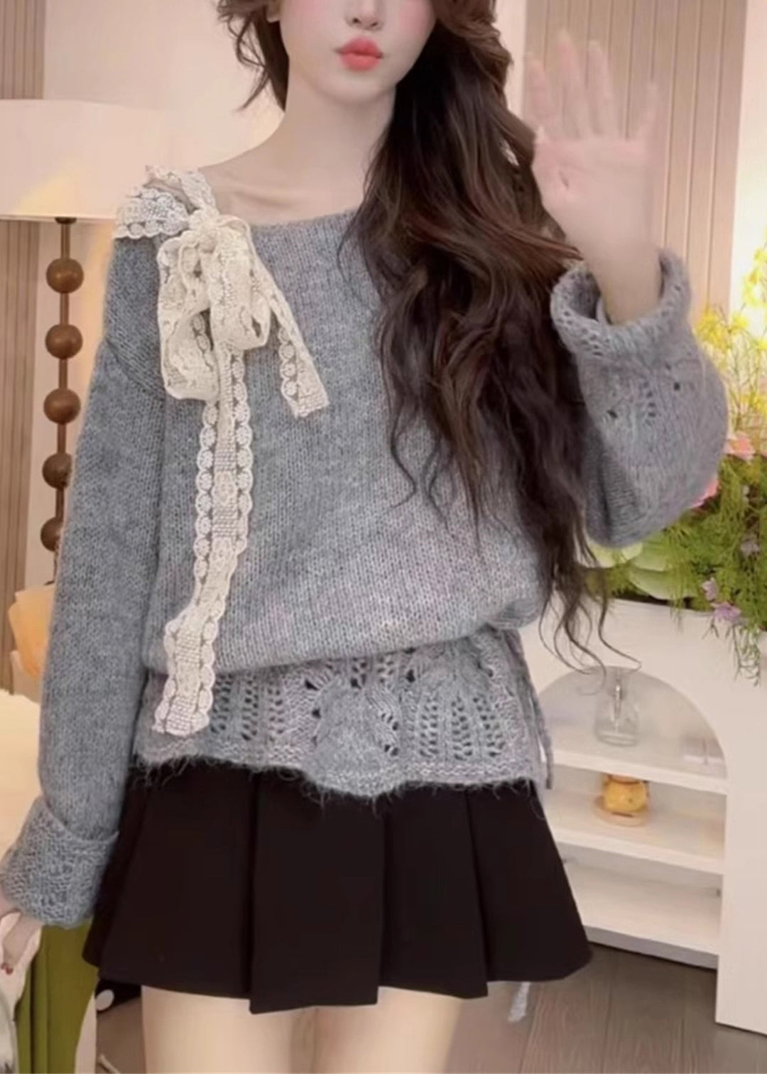 Chic Yellow Hollow Out Bow Knit Sweaters Fall