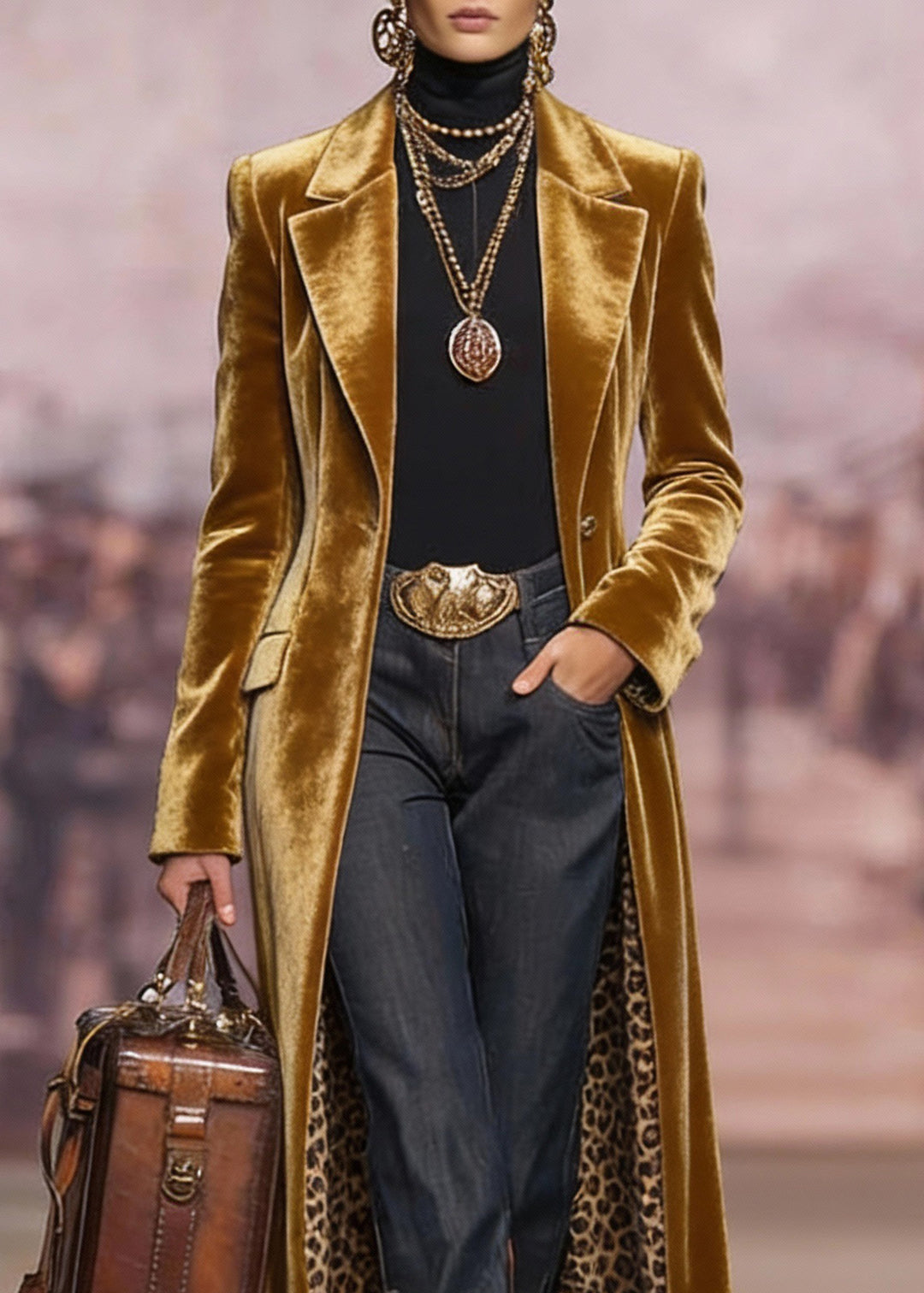 Chic Yellow Peter Pan Collar Pockets Velvet Trench Spring