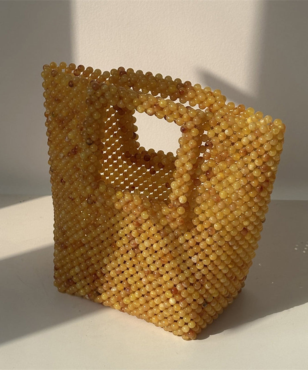 Chic Yellow Resin Beaded Woven Cut Out Clutch