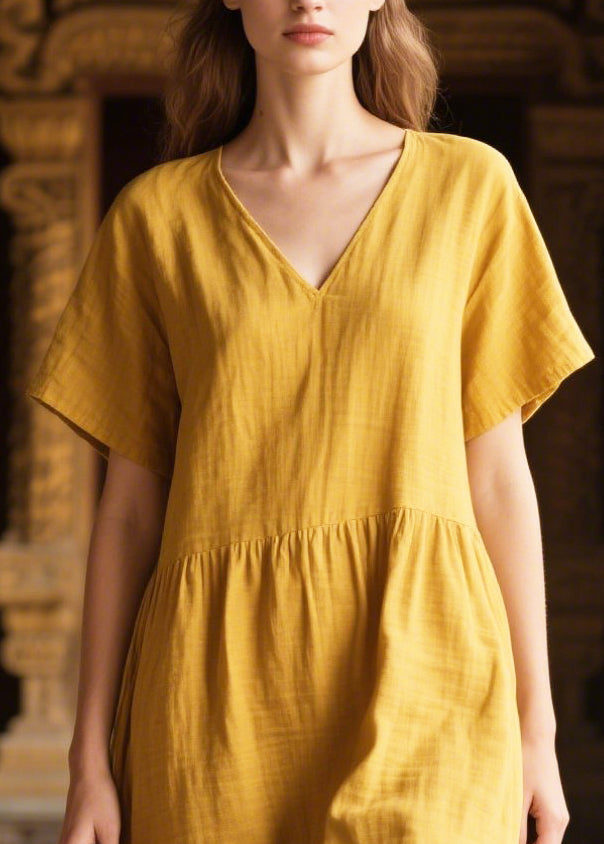 Chic Yellow Ruffles Patchwork Cotton Long Dress Summer