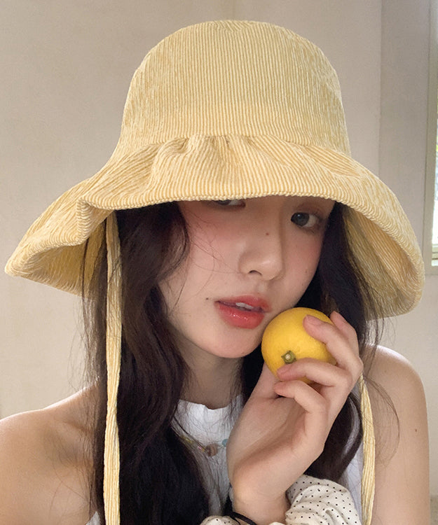 Chic Yellow Striped Large Brim Bucket Hat Summer