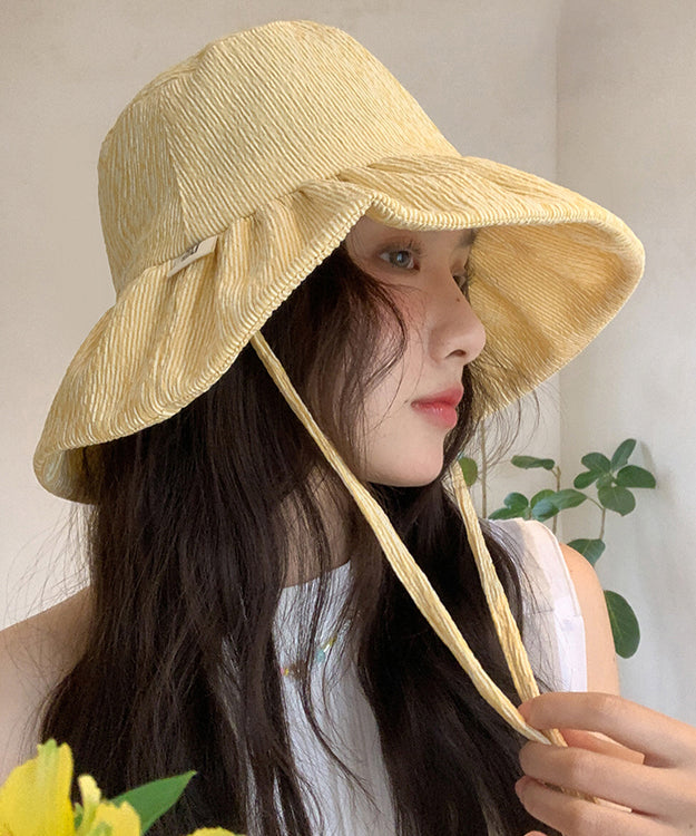 Chic Yellow Striped Large Brim Bucket Hat Summer