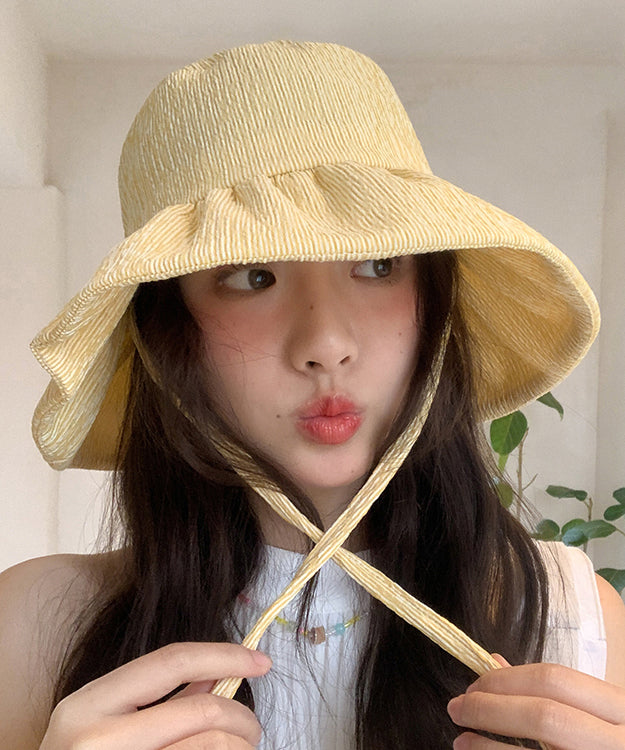 Chic Yellow Striped Large Brim Bucket Hat Summer