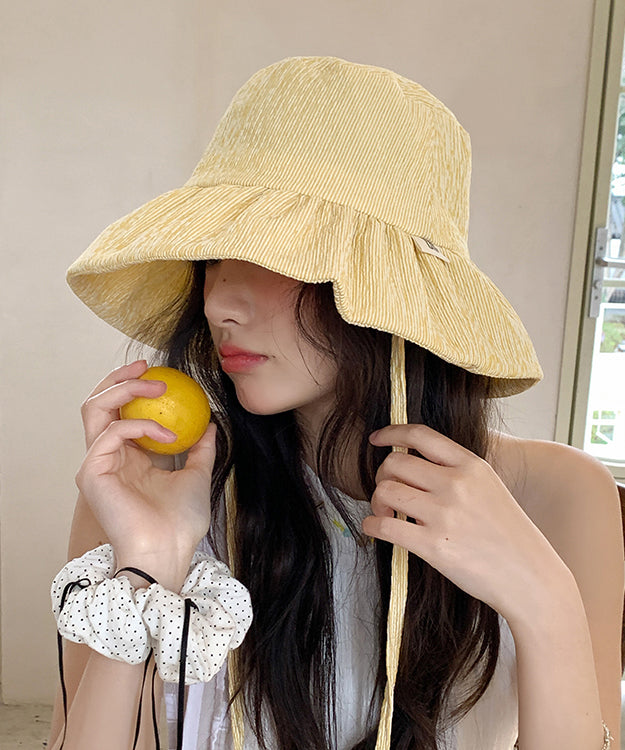 Chic Yellow Striped Large Brim Bucket Hat Summer
