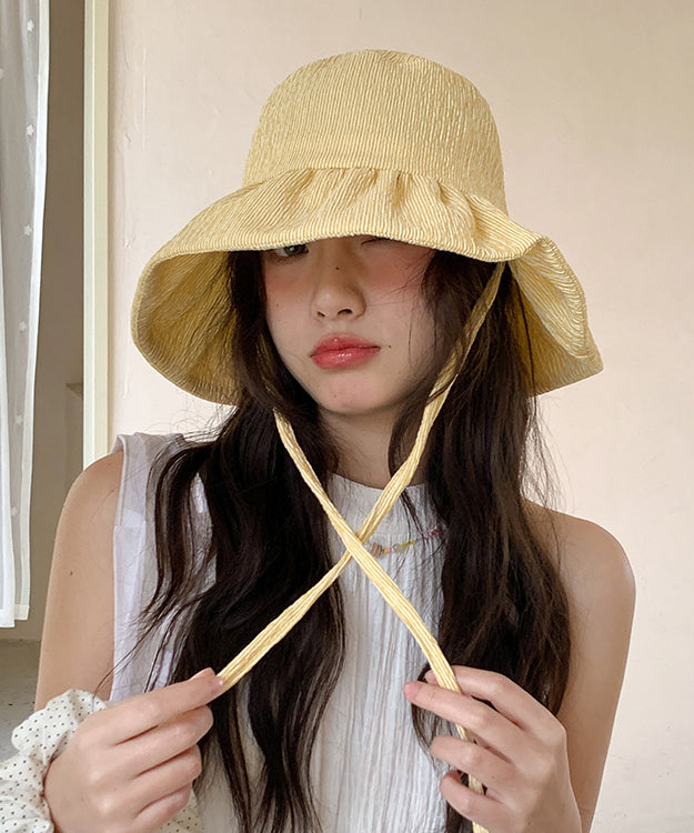Chic Yellow Striped Large Brim Bucket Hat Summer