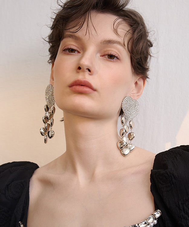 Chic Zircon Love Tassels Exaggeration Silver Plated Drop Earrings