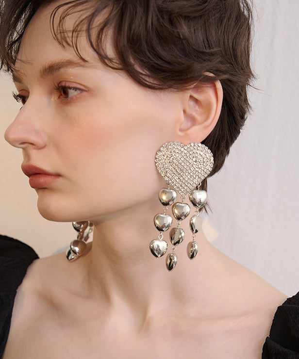 Chic Zircon Love Tassels Exaggeration Silver Plated Drop Earrings