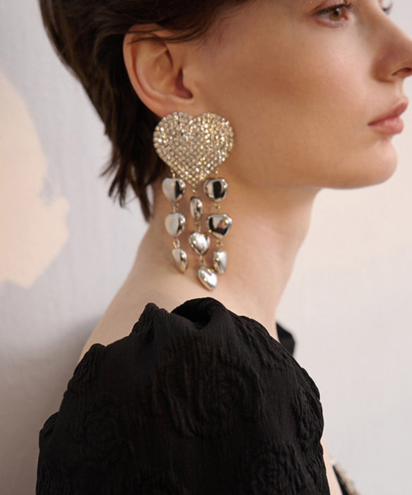 Chic Zircon Love Tassels Exaggeration Silver Plated Drop Earrings